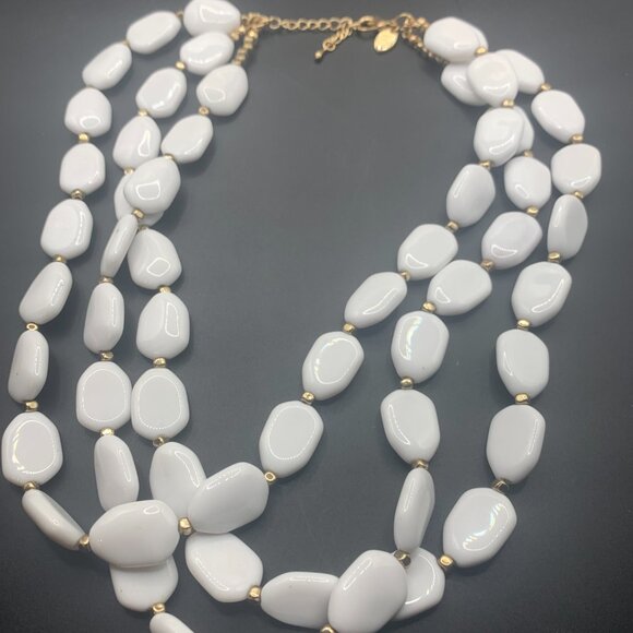 White 3 Strand Beaded Matinee Necklace by C - Picture 1 of 5